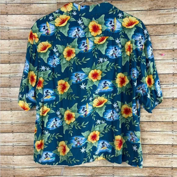 Disney Parks Shirt Mens Small Hawaiian Mickey Mouse Blue Button Up Rayon XL - Picture 2 of 4